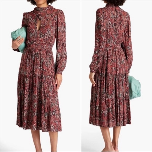 NWT NICHOLAS Eleanor Cross Neck Keyhole Snake Print Midi Dress Sz US 4 reg $299 - Picture 1 of 8